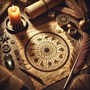 Karta tarota z symbolami zodiaku i gwiazd – Horoskop