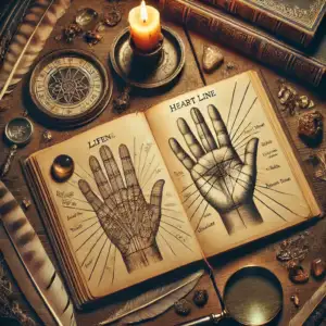 Mistyczna karta z symbolem dłoni i ornamentami – Wróżenie z dłoni